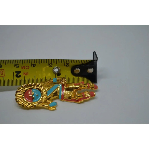 Enamel Eskimo Brooch Inuit Art Native First Nations Pin Gold Tone Dancer - Picture 8 of 8